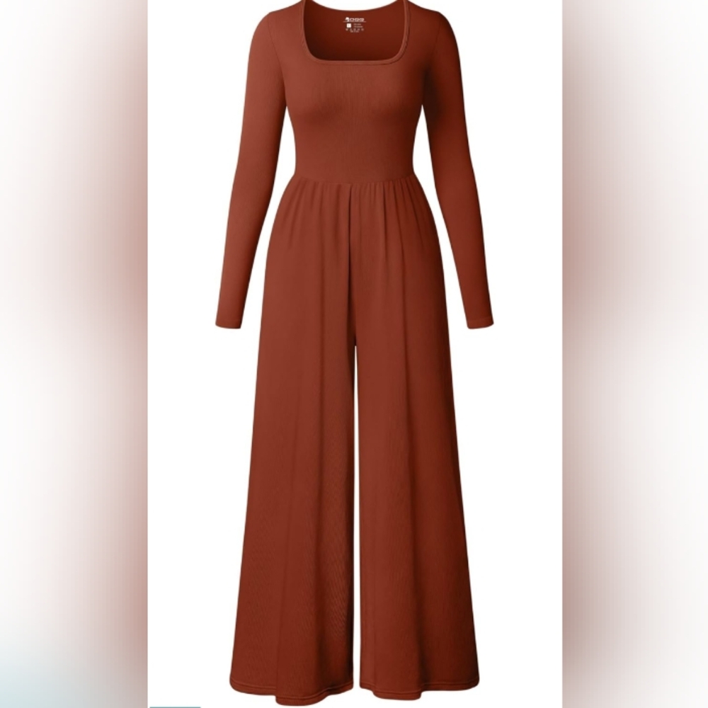 Women Wide Leg Pants Jumpsuits One Piece Long Sleeve Square Neck Jumpsuits